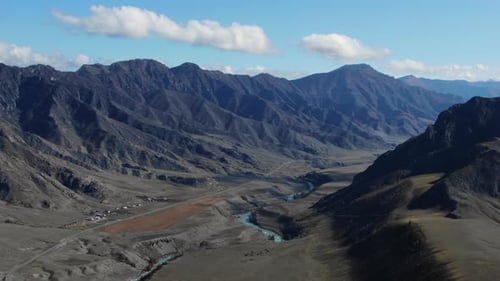 Aerial View of Remote Mountain Valley and Winding River