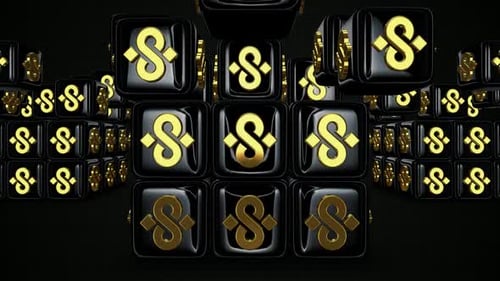 Luxury Background with Black Cubes, Reflection, Exclusive, Gold Figures, 3D Render