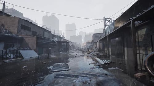 Barrio pobre en un día lluvioso