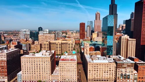 Sunny cityscape of Chicago, Illinois, United States.