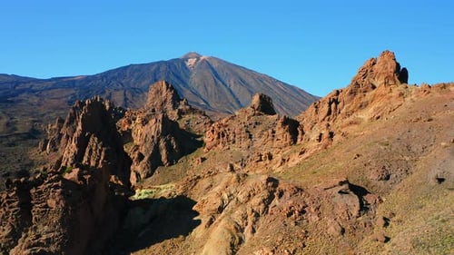 Mountain Range in Dry Deserted Landscape of Teide National Park