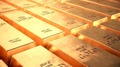 Stapel Goldbarren mit Aufschrift aus 999,9 Feingold