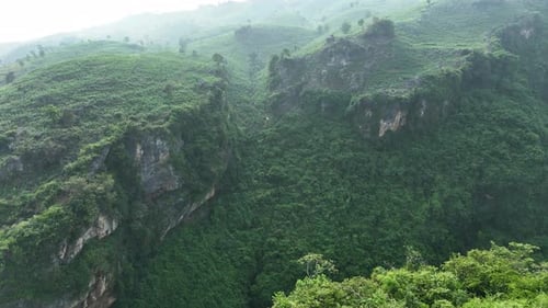 Aerial view of panoramic green hill landscape