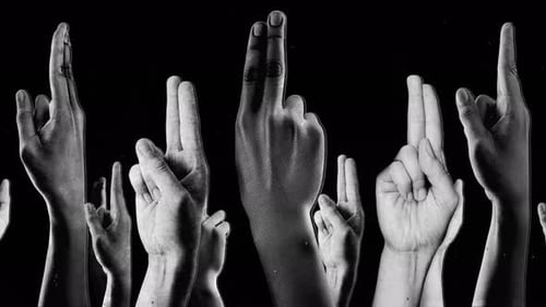 Spinning Halftone Two Fingers Hands Background Loop