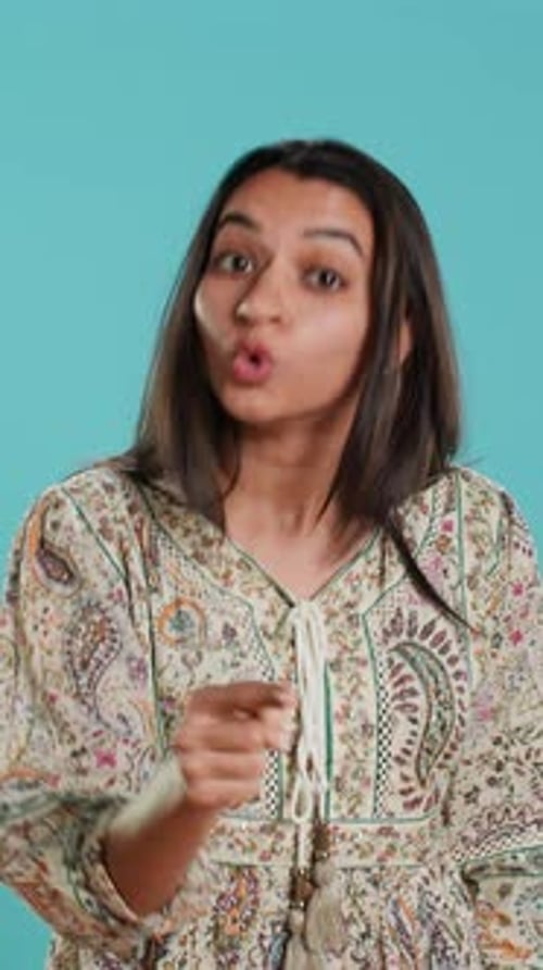 Vertical Video Annoyed Woman Arguing with Opponent During Discussion Doing Admonishing