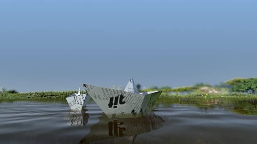 Animated Paper Boats Floating on Calm Water