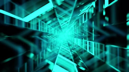 Triangle Rotated Mirrored Cyan Ghosts Glass Vj Tunnel Loop