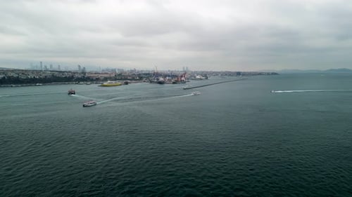 Drone flight across the Bosphorus Strait to the Haydarpasa Port