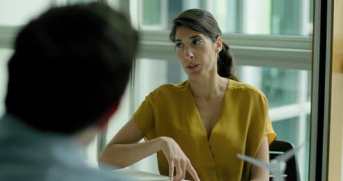 Businesswoman in a Boardroom Meeting to discuss Wind power and Green energy