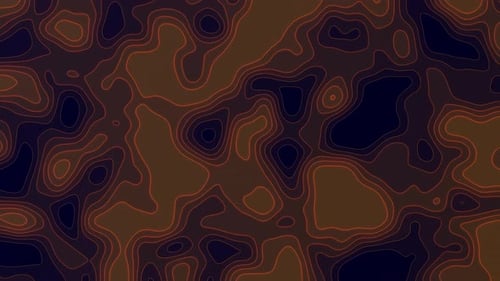Abstract topographic surface, a flow of glowing neon orange lines and shapes on a dark background.