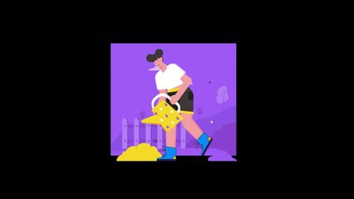 Flat Design Animation of a Person Watering a Plant