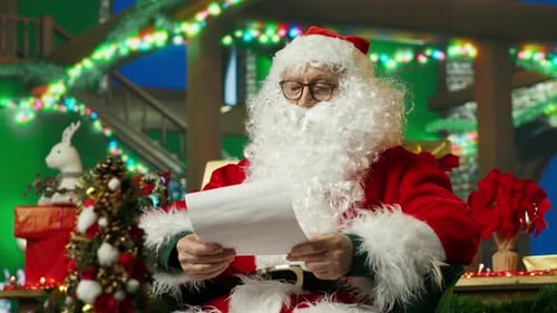 Santa Claus Reading a Letter in a Festive Room