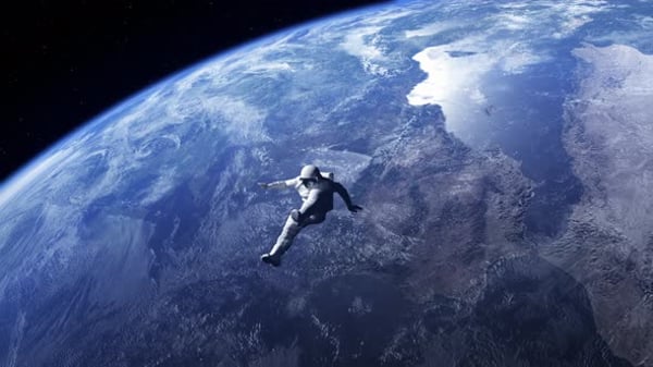 Astronaut Falling From Space To planet earth with zero gravity.Lonely ...