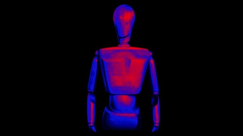 Rotating 3D Mannequin with Neon Red Blue Light