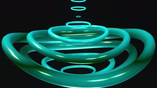 Abstract Glowing Cyan Rings Motion Loop