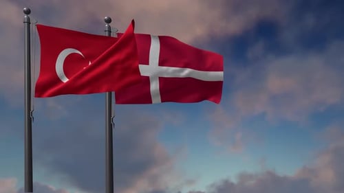 Realistic Waving Flags of Turkey and Denmark