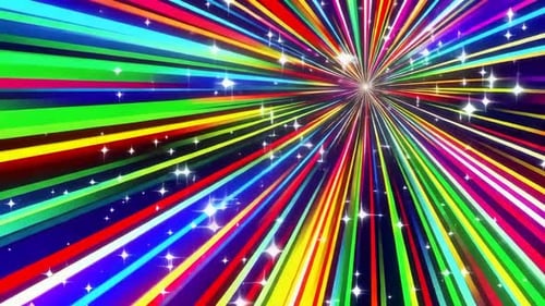 Bunte Regenbogenstrahlen im Anime-Stil mit funkelnden Sternen