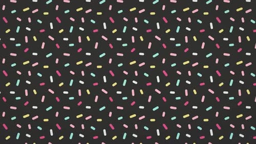Yum Collection: A chocolate brown background with animated colorful candies moving from right to lef