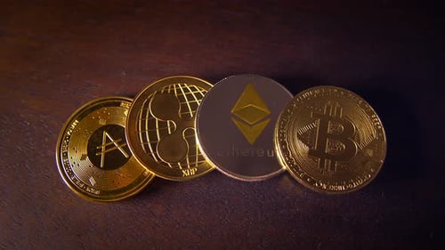 Close Up of Bitcoin and Cryptocurrency Coins