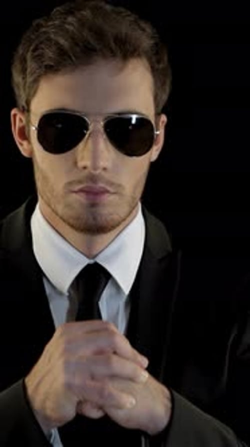 Man in Sunglasses and Suit Poses