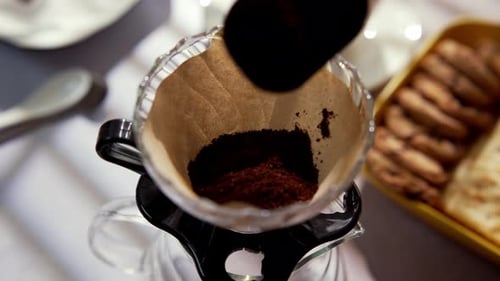Morning Filter Brew With Fresh Coffee Grounds And Gentle Aromatic Warmth
