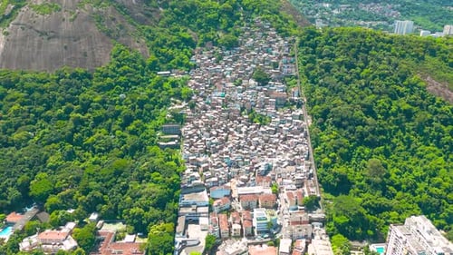 Aerial View of a Favela Dense Urban Settlement Within Lush Greenery in Rio De Janeiro