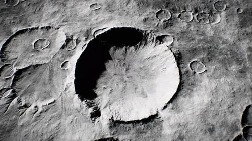 Close View Of Large Crater On The Moon Surface