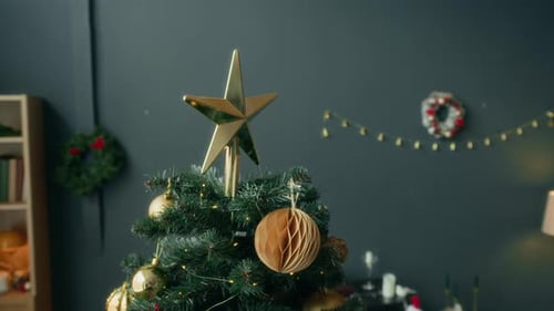 Christmas Tree with Star and Gold Baubles