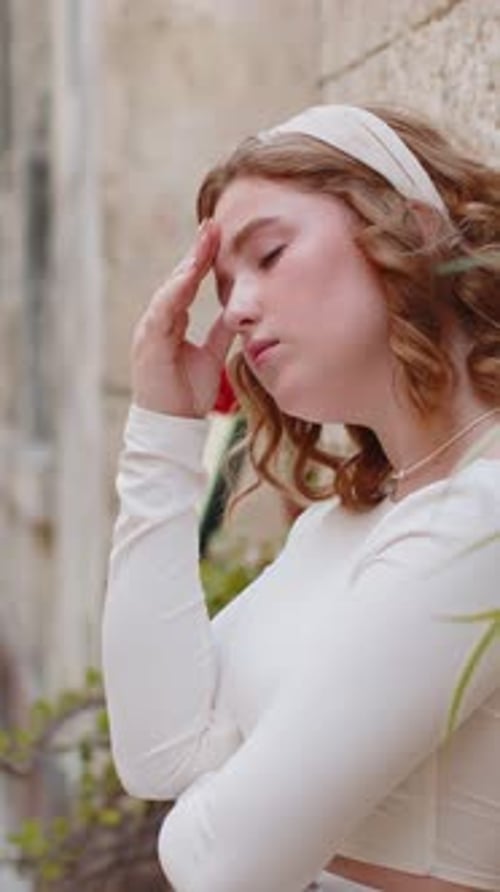 Sad Lonely Frustrated Depressed Unhappy Woman Feeling Bad Annoyed Burnout Standing in City Street