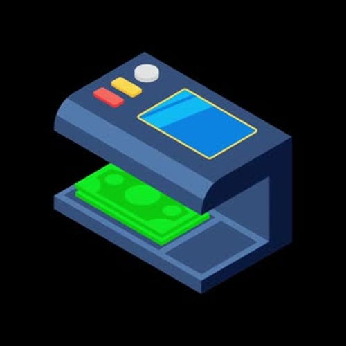 Animated Isometric Money Detector Verifying Banknote