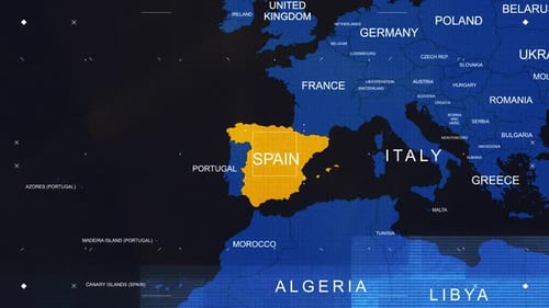 Futuristic Digital World Map Highlight with Glitch Effect