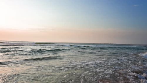 Sea Horizon During a Beautiful Sunset Summer Vacation Concept Slow Motion