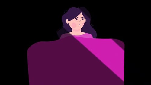 Scared Girl Sleeping In Dark Bedroom Alpha Channel