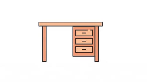 Animated Flat Design Office Desk with Drawers Icon