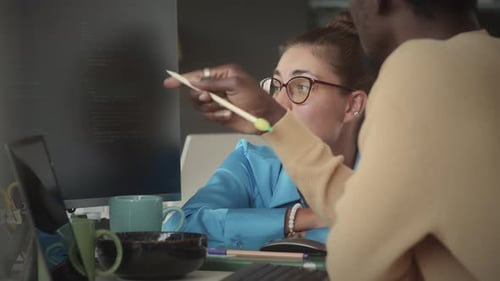Young Female Manager Discussing Programming Code with IT Specialist