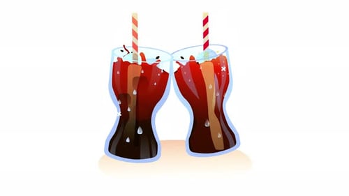 Flat Design Animated Glasses Clinking with Splashing Drinks