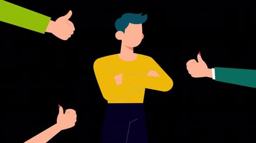 Animated Person Receives Thumbs Up Feedback in Flat Design