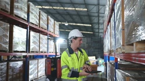 A worker in an auto parts warehouse helps a friend