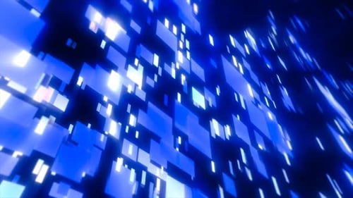 Blue energy squares and rectangles particles magic glowing hi-tech futuristic abstract background