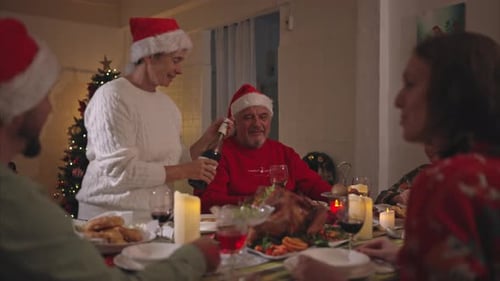 Family Celebrating Christmas Clinking Wine Glasses Together