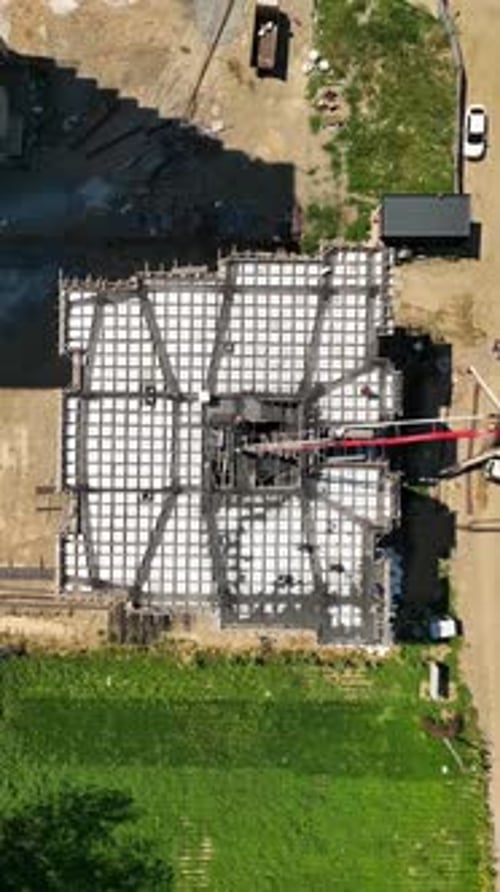 Vertical Video Aerial View Construction Site Work on Site