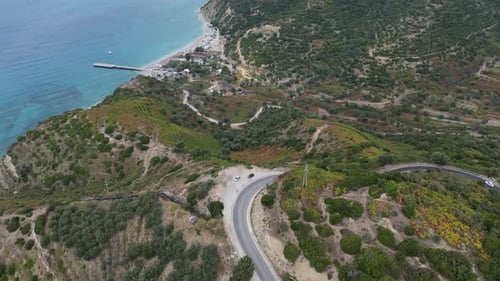 Aerial. Mountains road at Llogara Pass, Llogara National Park, Albania.