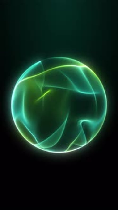 Glowing Green Liquid Energy Sphere with Smooth Flowing Light Waves, Abstract Digital Plasma Orb and
