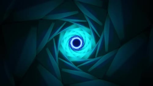 Abstract Geometric Tunnel Animation with Blue Glowing Light