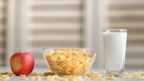 Breakfast Still Life with Corn Flakes and Milk