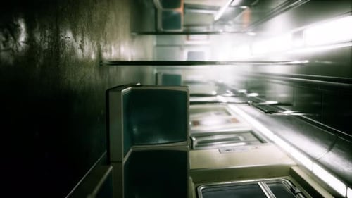 Vertical Empty Metal Subway Train in Urban Chicago