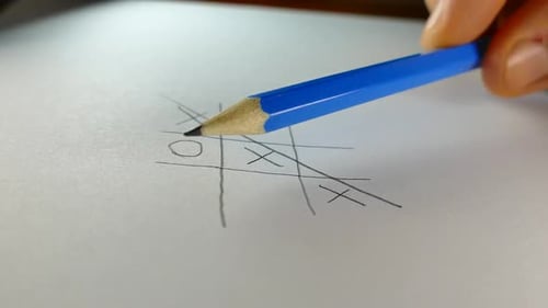 Pencil Drawing Line Through Tic-Tac-Toe Game