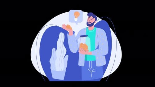 Illustration d'un jeune homme avec une idée d'ampoule et un pot de biscuits