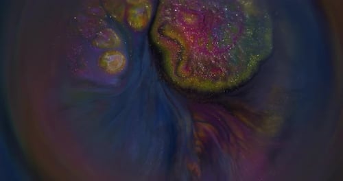 Colorful Fluid Swirls with Shimmering Glittering Particles