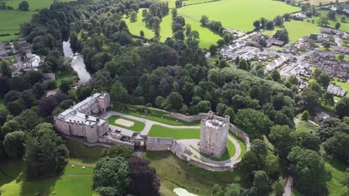 Appleby Castle England overhead aerial footage 4K